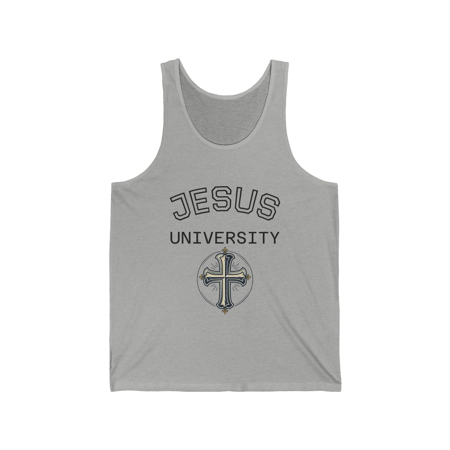 Jesus University Tank Top — Faith-Inspired Christian Cross Campus Style