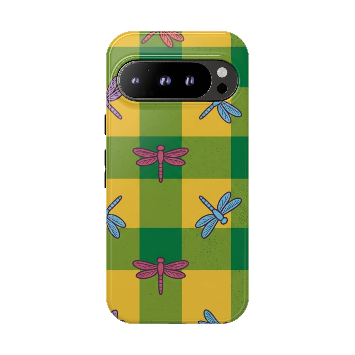 Dragonfly Check Phone Case — Colorful Plaid Protective Tough Case