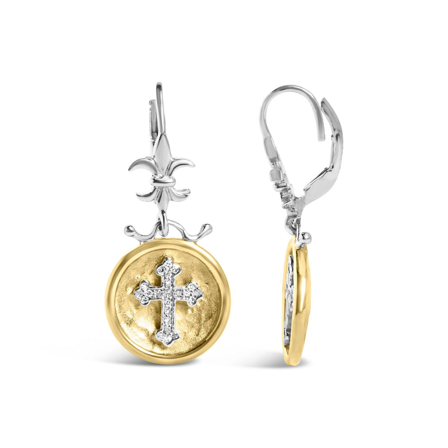 18K Gold Plated Sterling Silver Diamond Cross Earrings