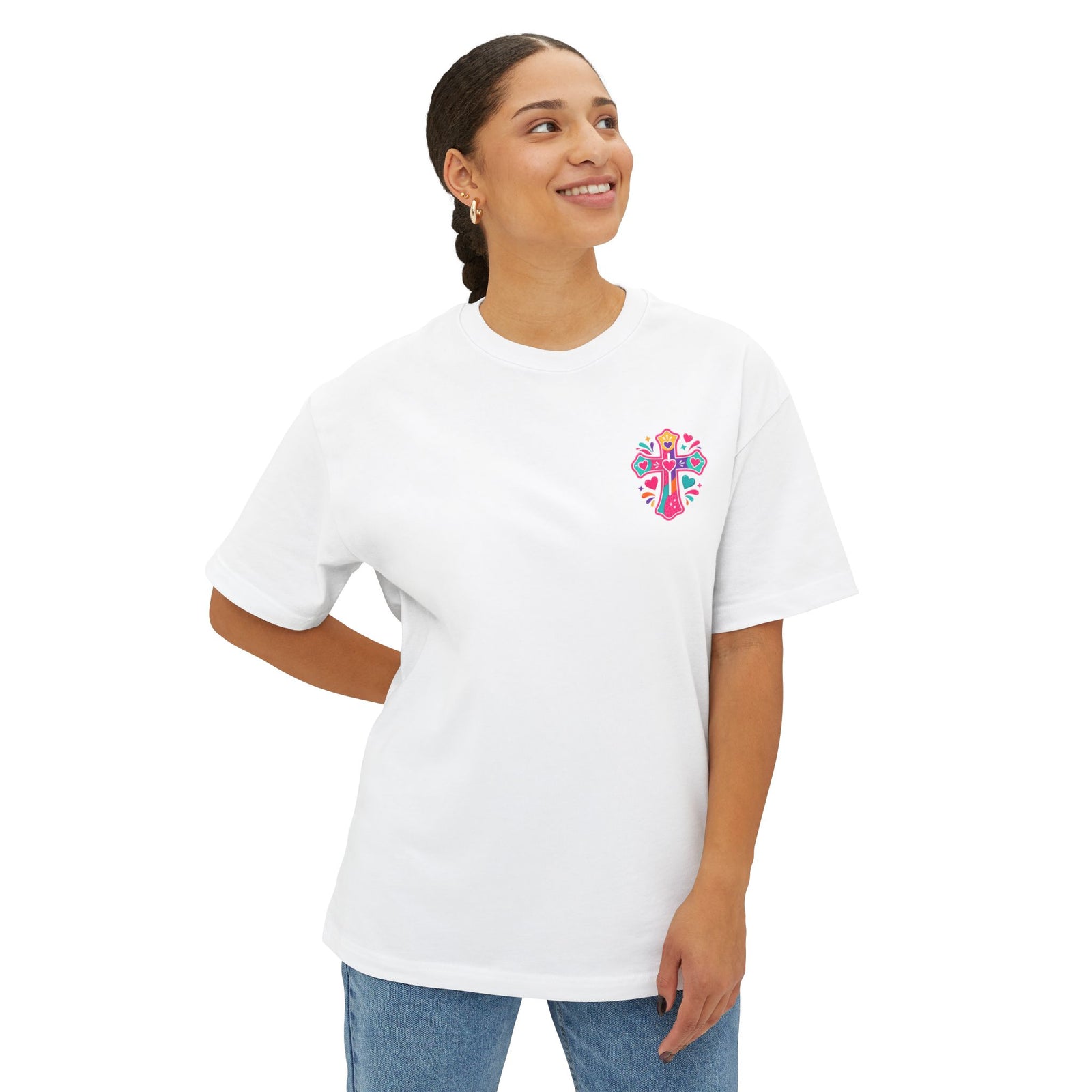 Christian Tee — "I Have Messy Hair, Pajamas On, But Jesus Still Loves Me" Boxy T-Shirt