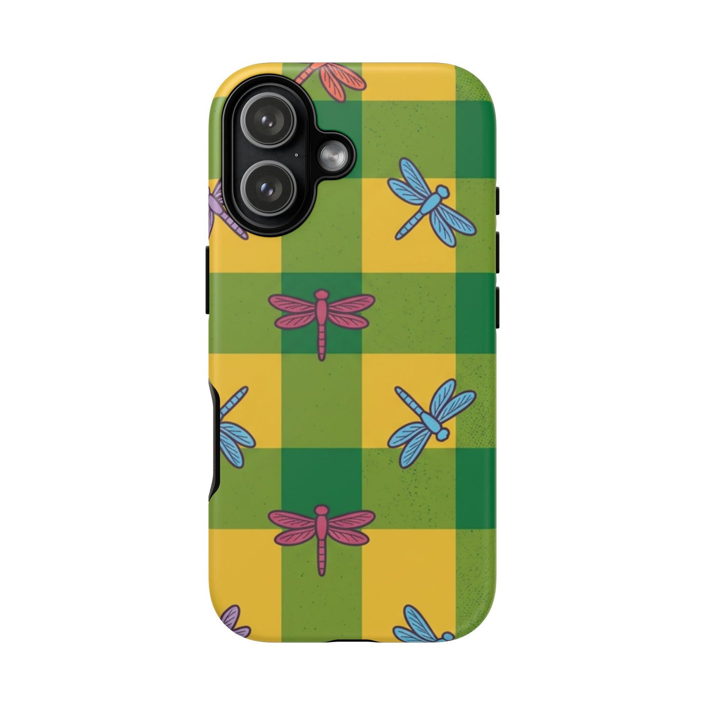 Dragonfly Check Phone Case — Colorful Plaid Protective Tough Case