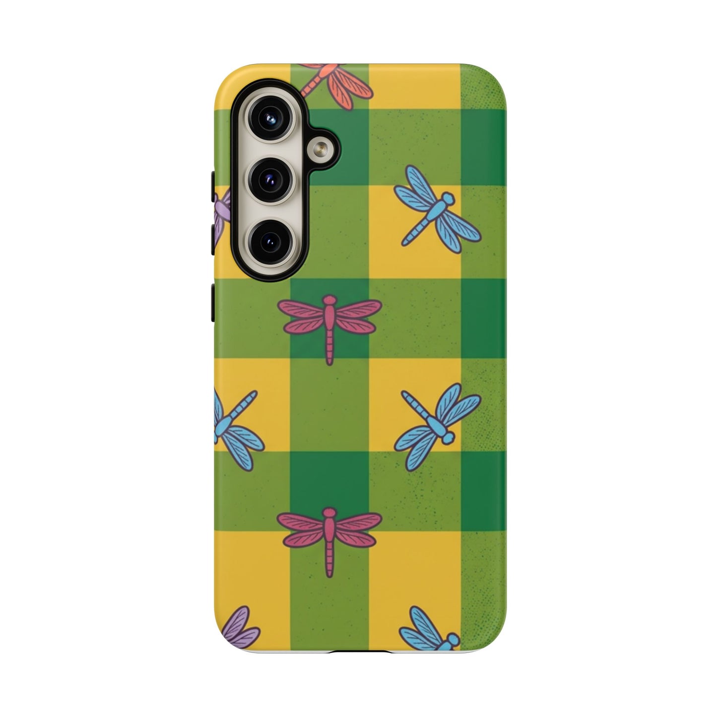 Dragonfly Check Phone Case — Colorful Plaid Protective Tough Case