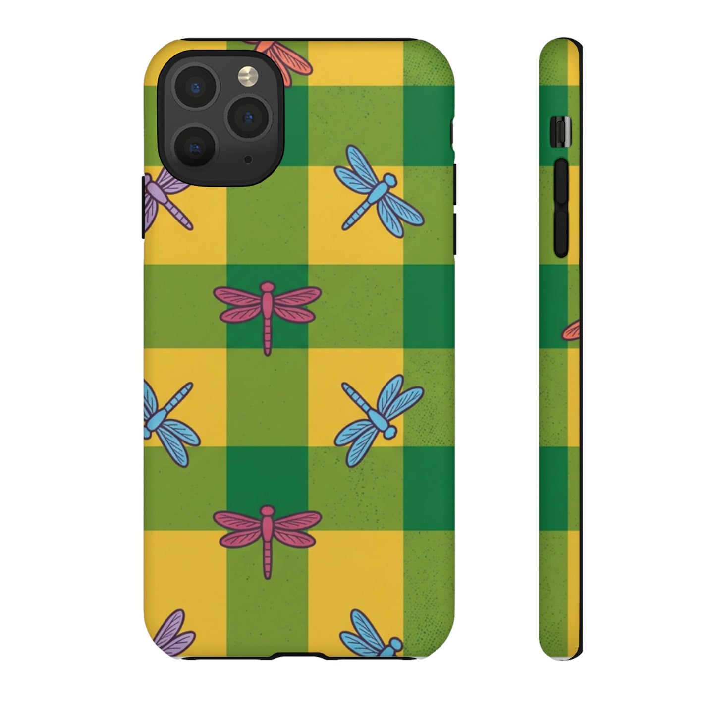 Dragonfly Check Phone Case — Colorful Plaid Protective Tough Case