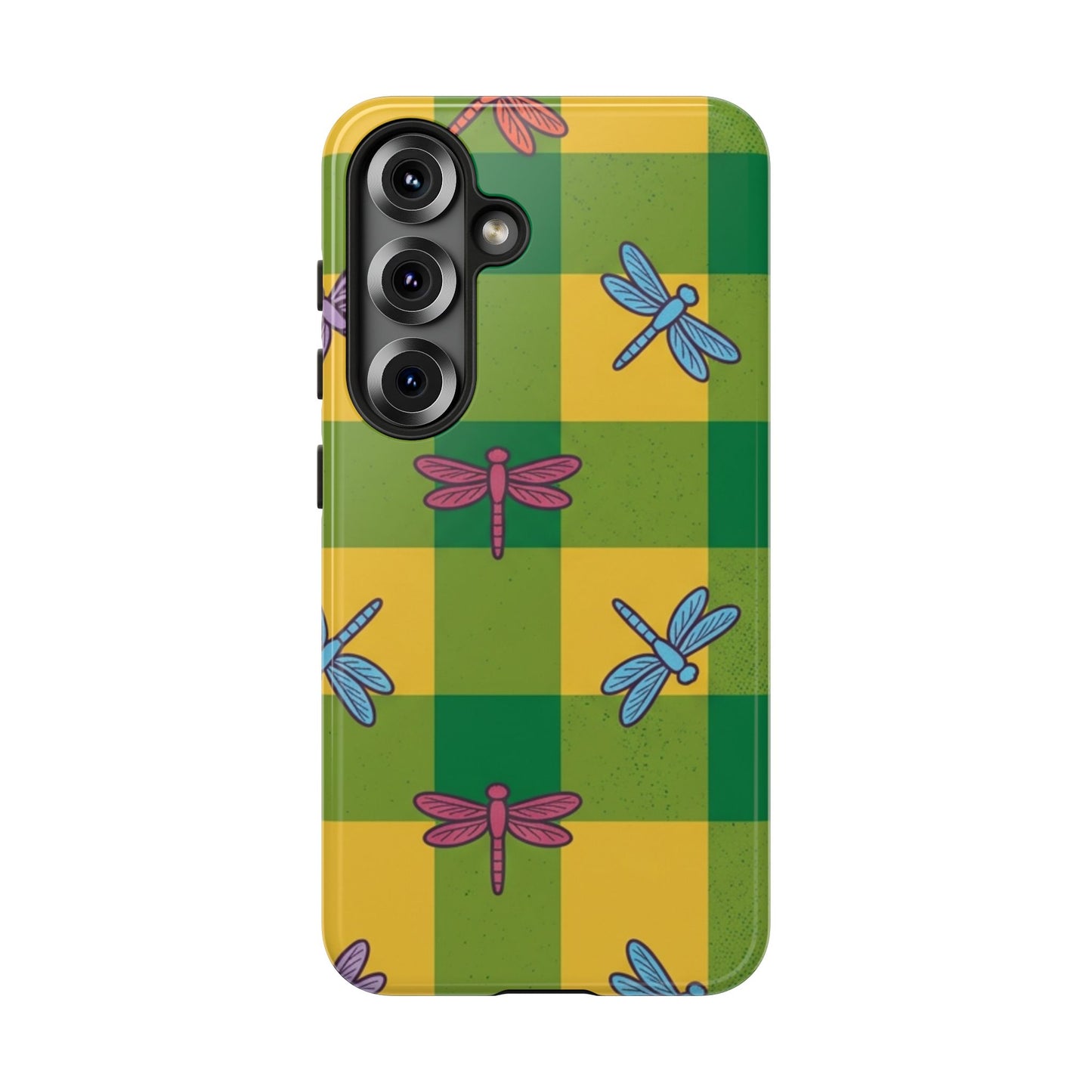 Dragonfly Check Phone Case — Colorful Plaid Protective Tough Case