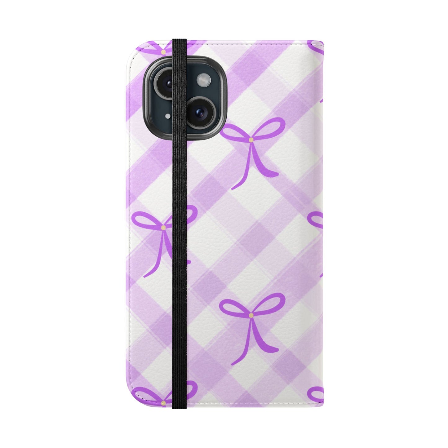 Christian Flip Phone Case — "Jesus Is My Lord and Savior" Purple Bow Plaid Wallet