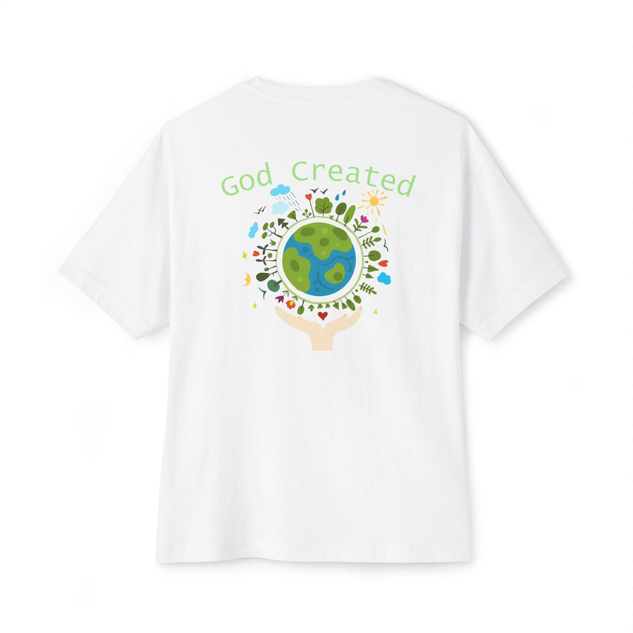 T-Shirt — "God Created" Earth Graphic Tee (Eco, Faith & Nature Love)