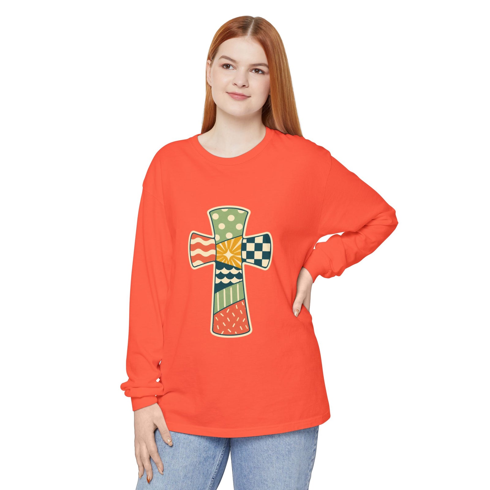 Patchwork Cross Long Sleeve T-Shirt