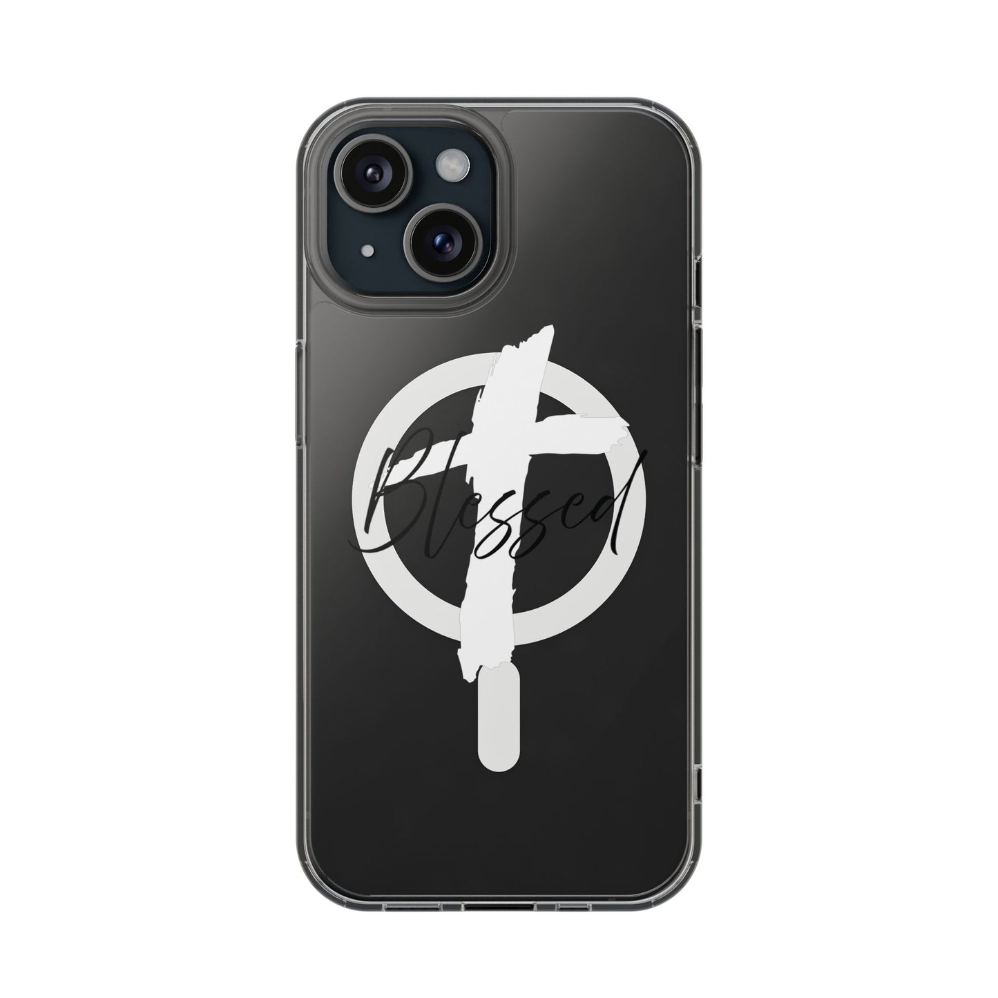 Clear Magnetic Phone Case — "Blessed" Cross Graphic