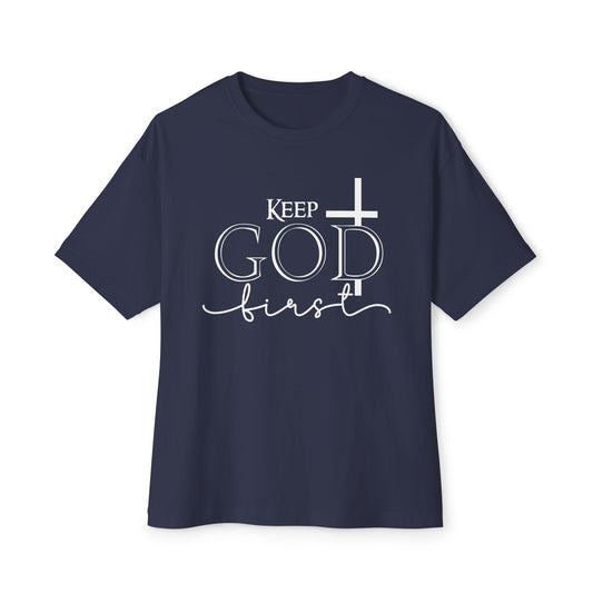 Keep God First Oversized Tee — Christian Faith Statement Shirt