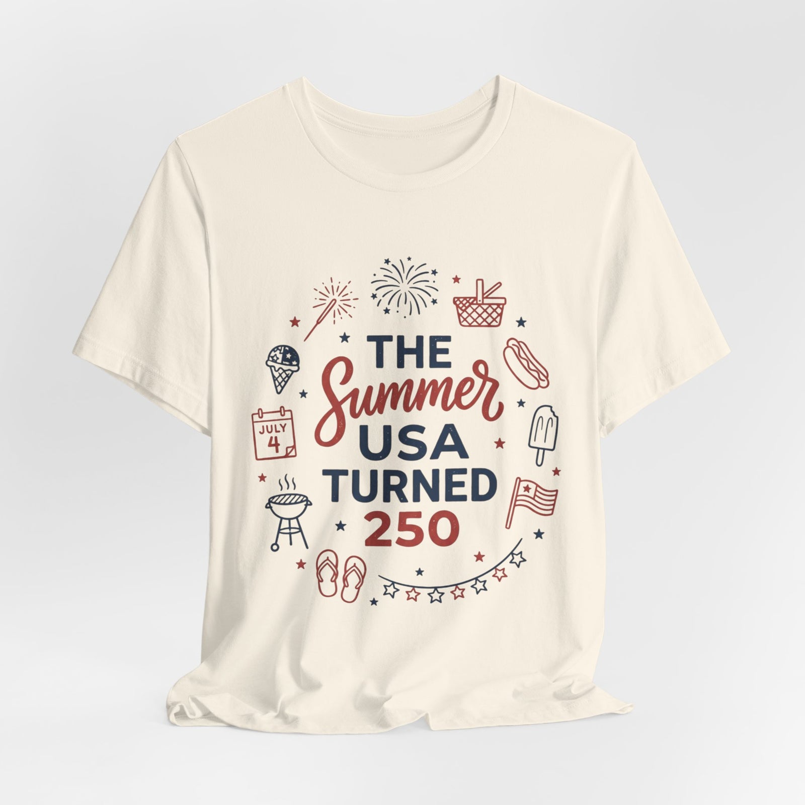 Patriotic Summer USA 250 Tee | Vintage Americana stars, red white blue