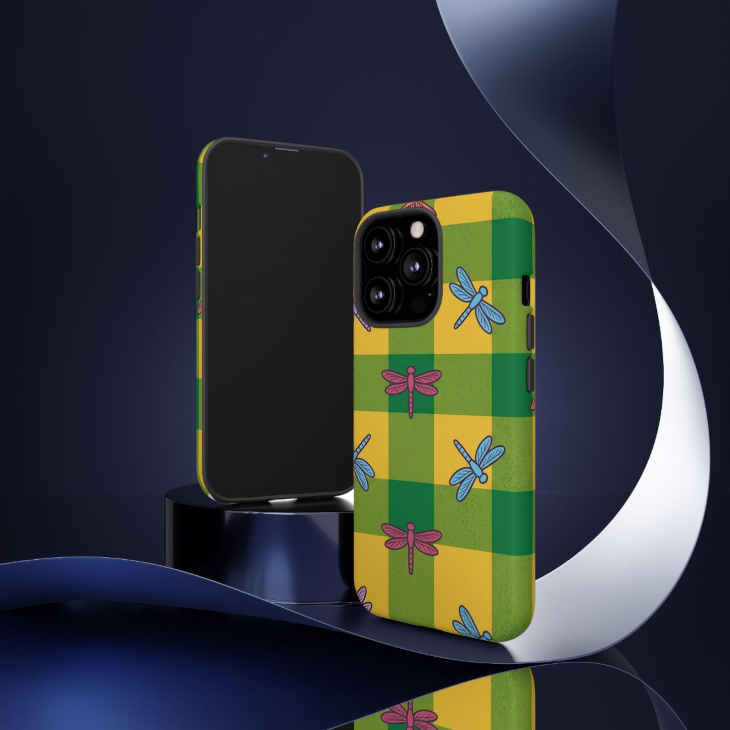 Dragonfly Check Phone Case — Colorful Plaid Protective Tough Case