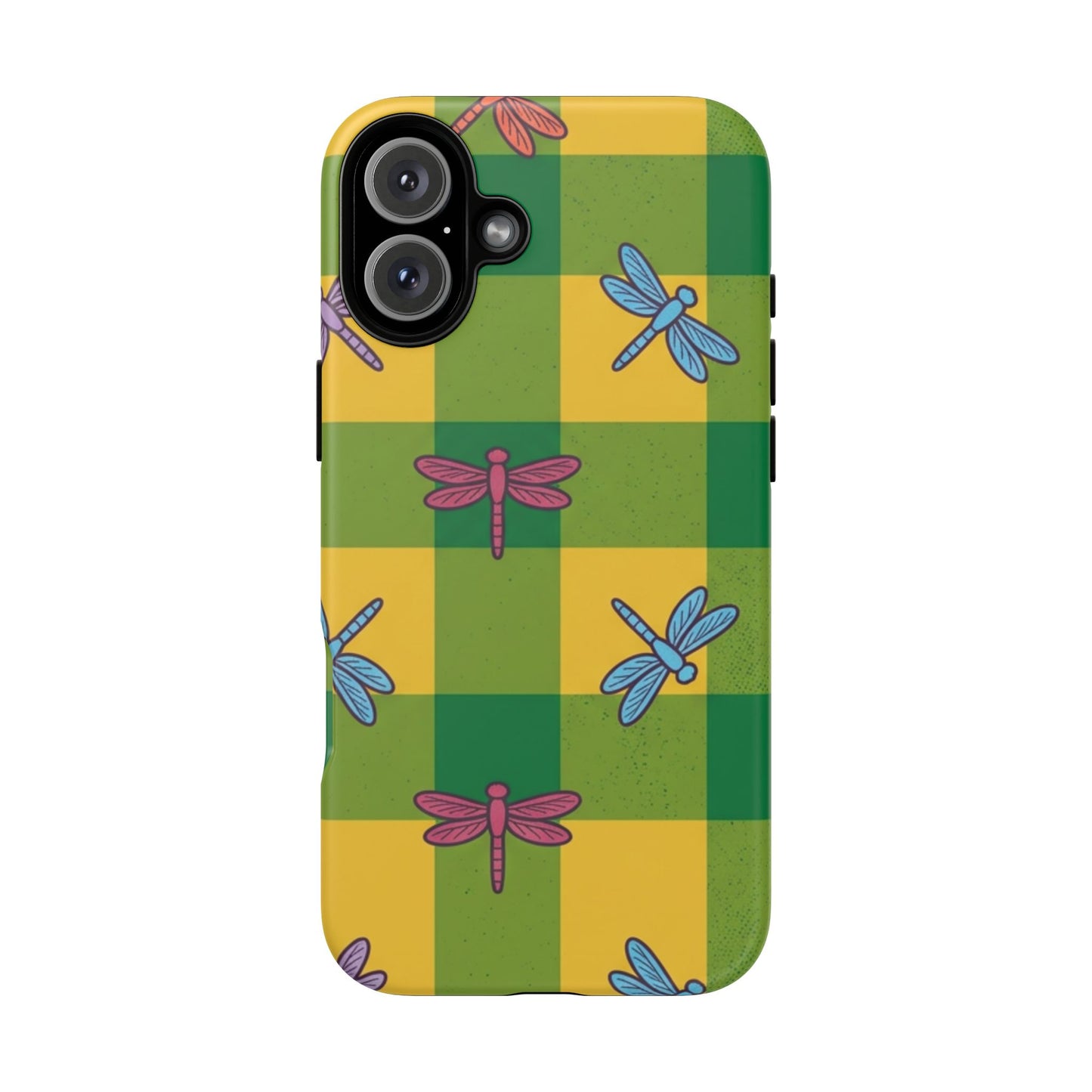 Dragonfly Check Phone Case — Colorful Plaid Protective Tough Case
