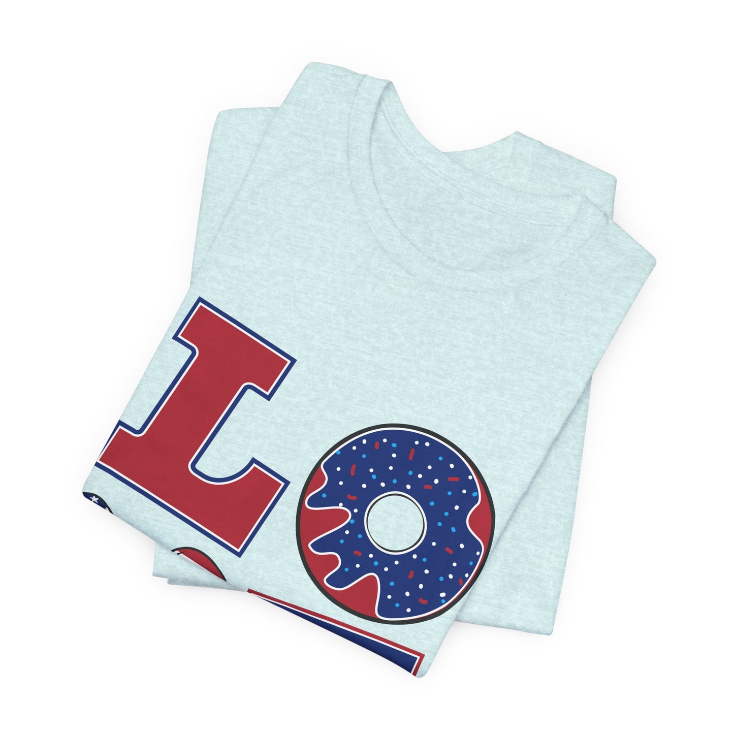 Patriotic LOVE T-Shirt — American Flag Donut & Flip-Flop Fourth of July Tee