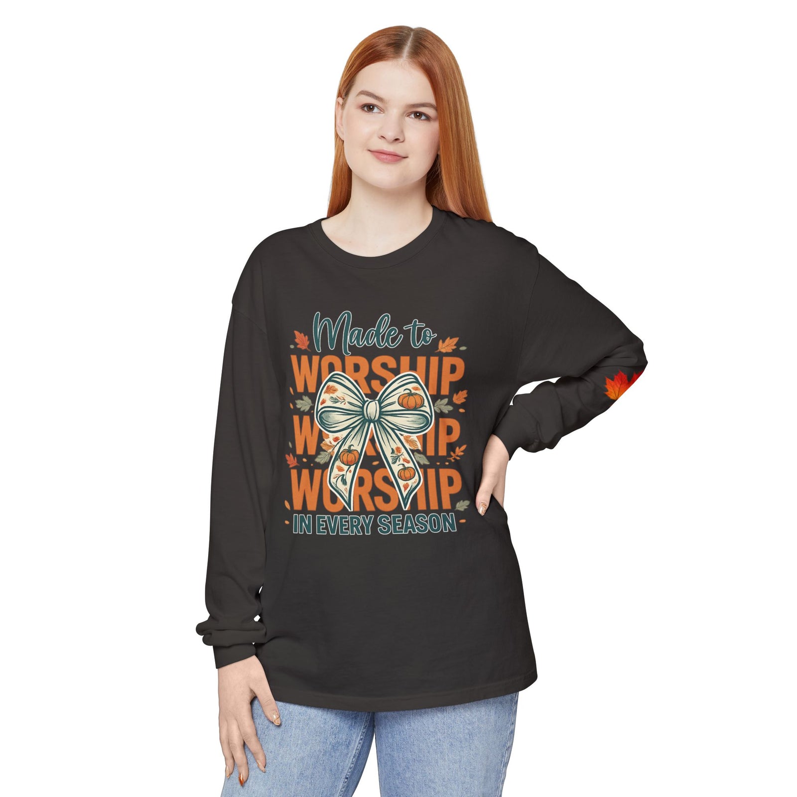 Long Sleeve Tee — "Made to Worship in Every Season" Fall Faith Shirt