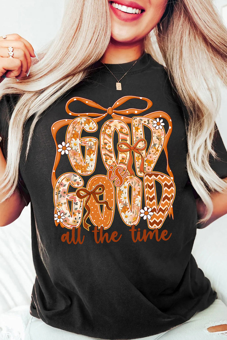 Black GOD IS GOOD Thanksgiving Theme Print Custom Graphic Tee