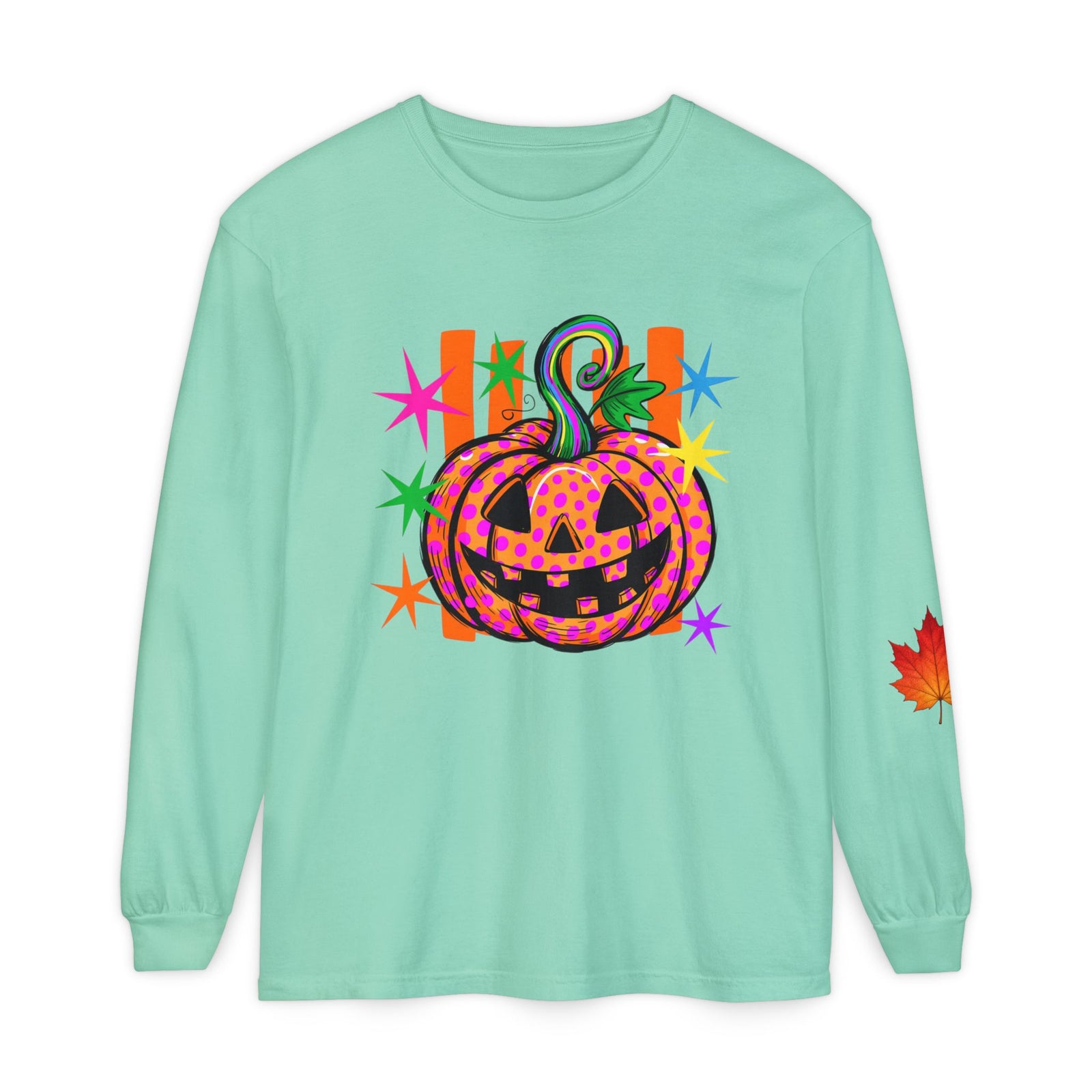 Halloween Pumpkin Long Sleeve Tee — Colorful Jack-O'-Lantern Graphic