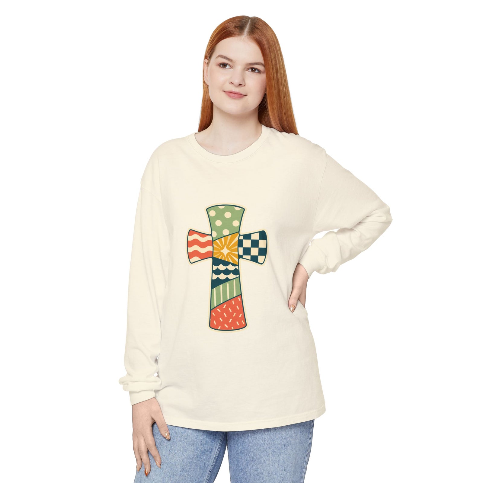 Patchwork Cross Long Sleeve T-Shirt