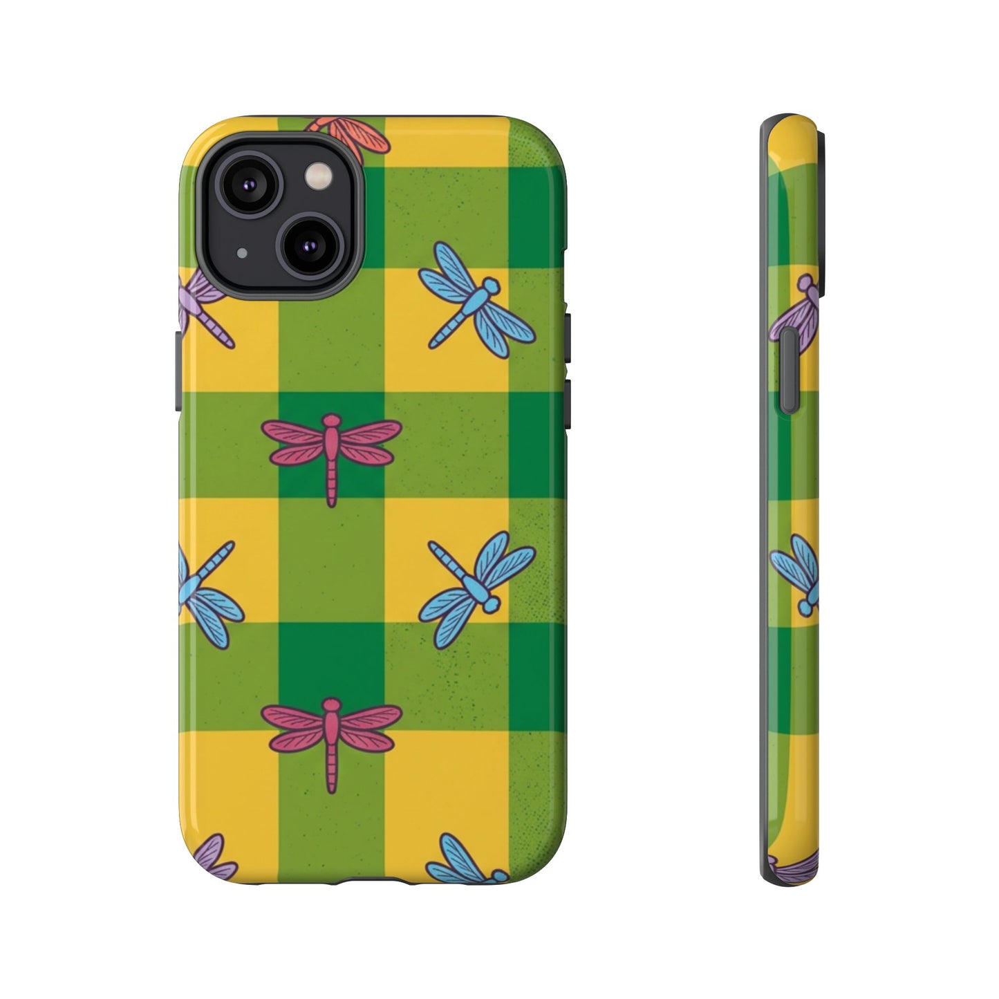Dragonfly Check Phone Case — Colorful Plaid Protective Tough Case