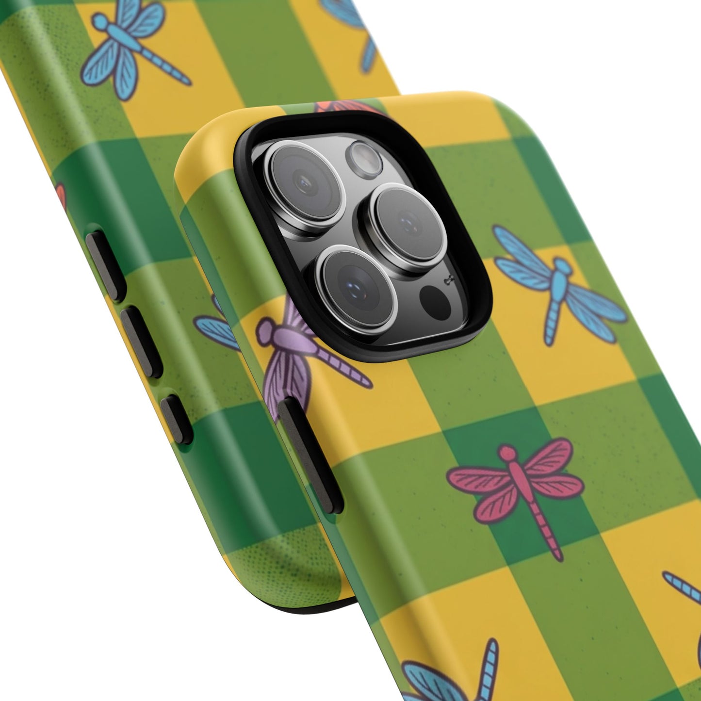 Dragonfly Check Phone Case — Colorful Plaid Protective Tough Case