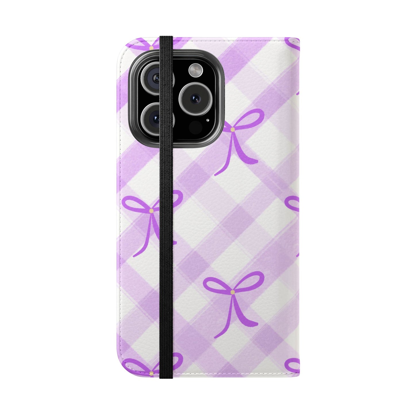 Christian Flip Phone Case — "Jesus Is My Lord and Savior" Purple Bow Plaid Wallet