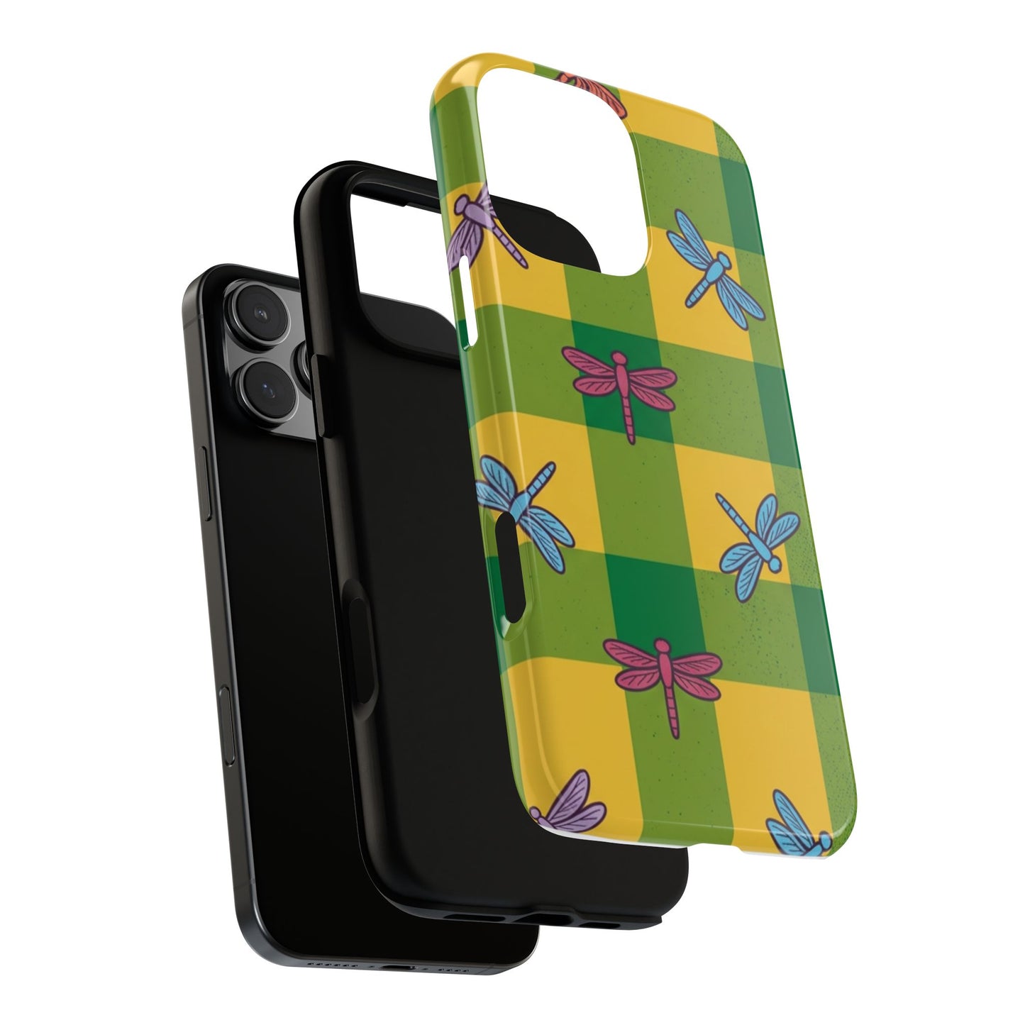 Dragonfly Check Phone Case — Colorful Plaid Protective Tough Case