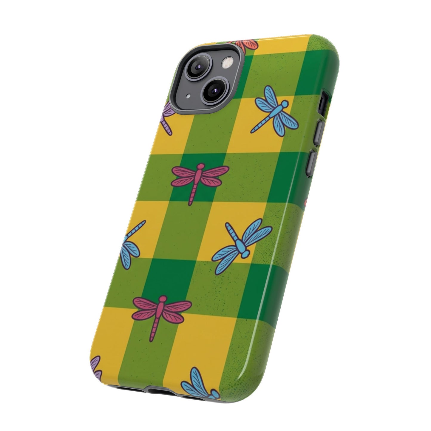 Dragonfly Check Phone Case — Colorful Plaid Protective Tough Case