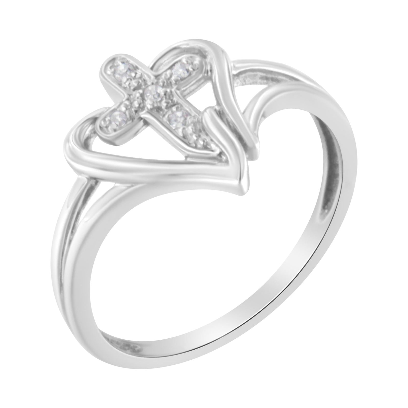 10K White Gold Diamond Heart & Cross Promise Ring
