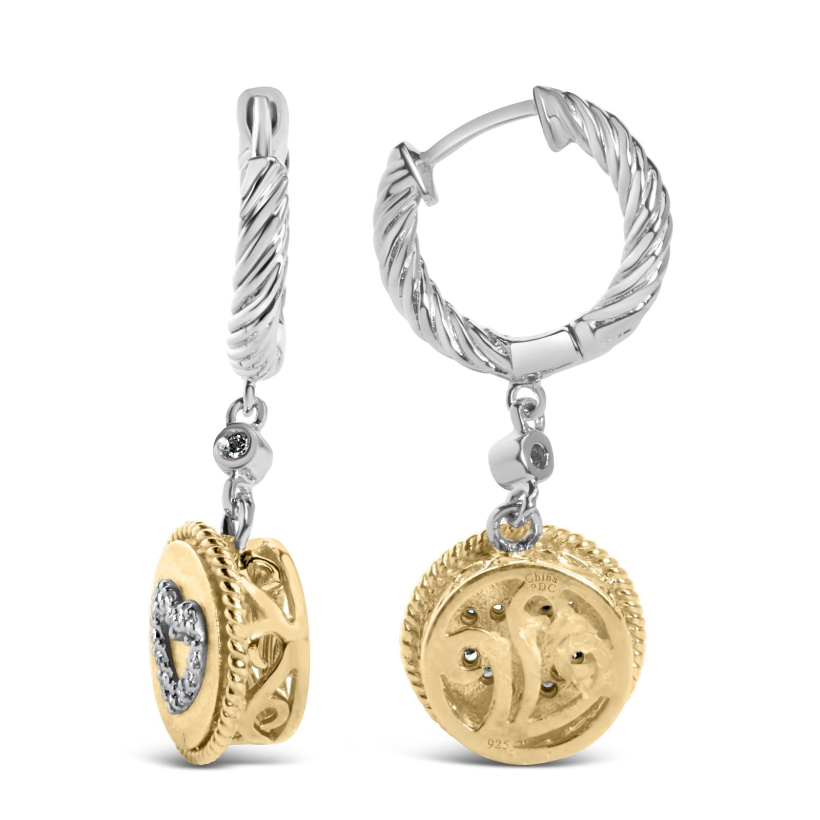 18K Gold Plated Sterling Silver Diamond Heart Earrings