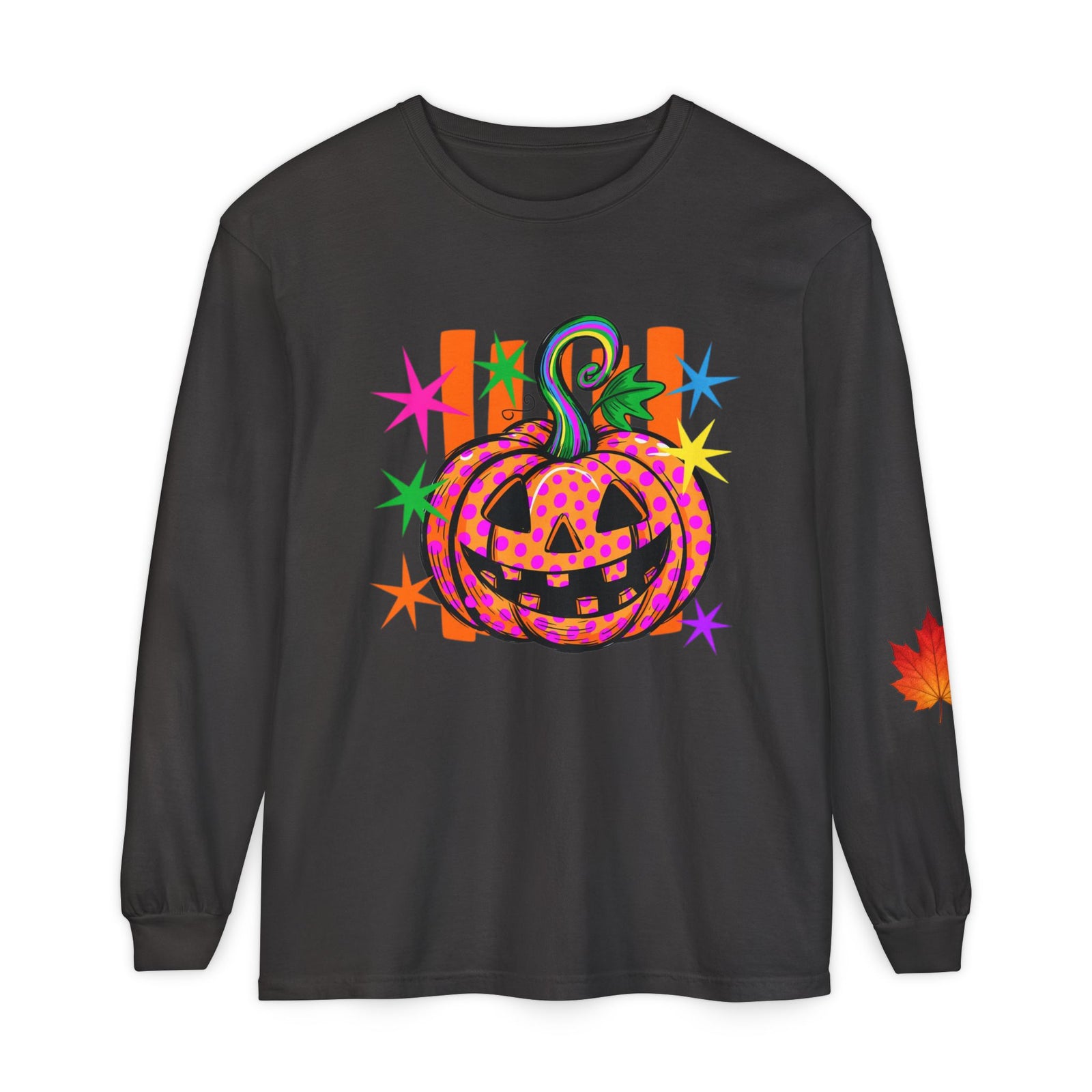 Halloween Pumpkin Long Sleeve Tee — Colorful Jack-O'-Lantern Graphic