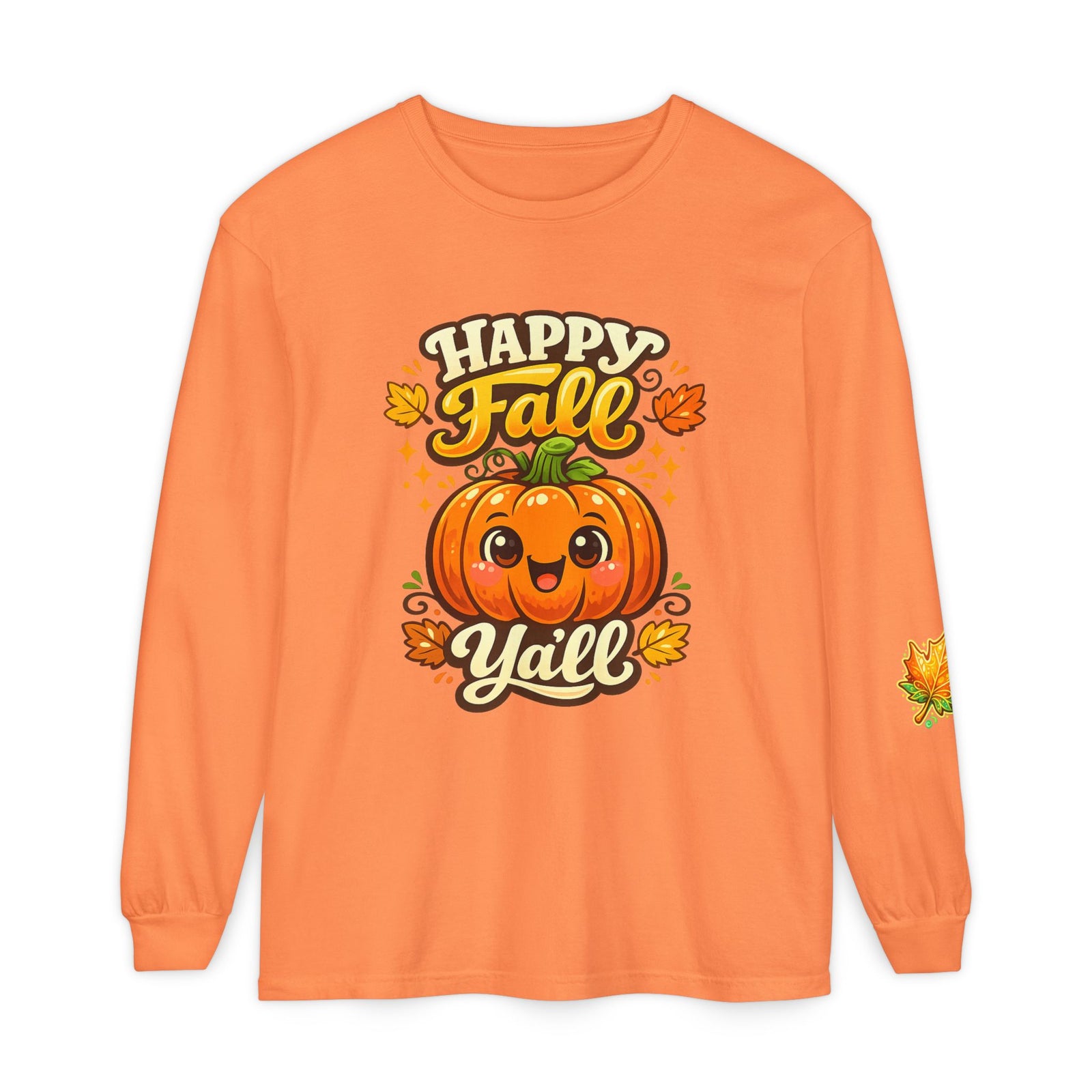 Happy Fall Y'all Long Sleeve Tee — Cute Pumpkin Autumn Shirt