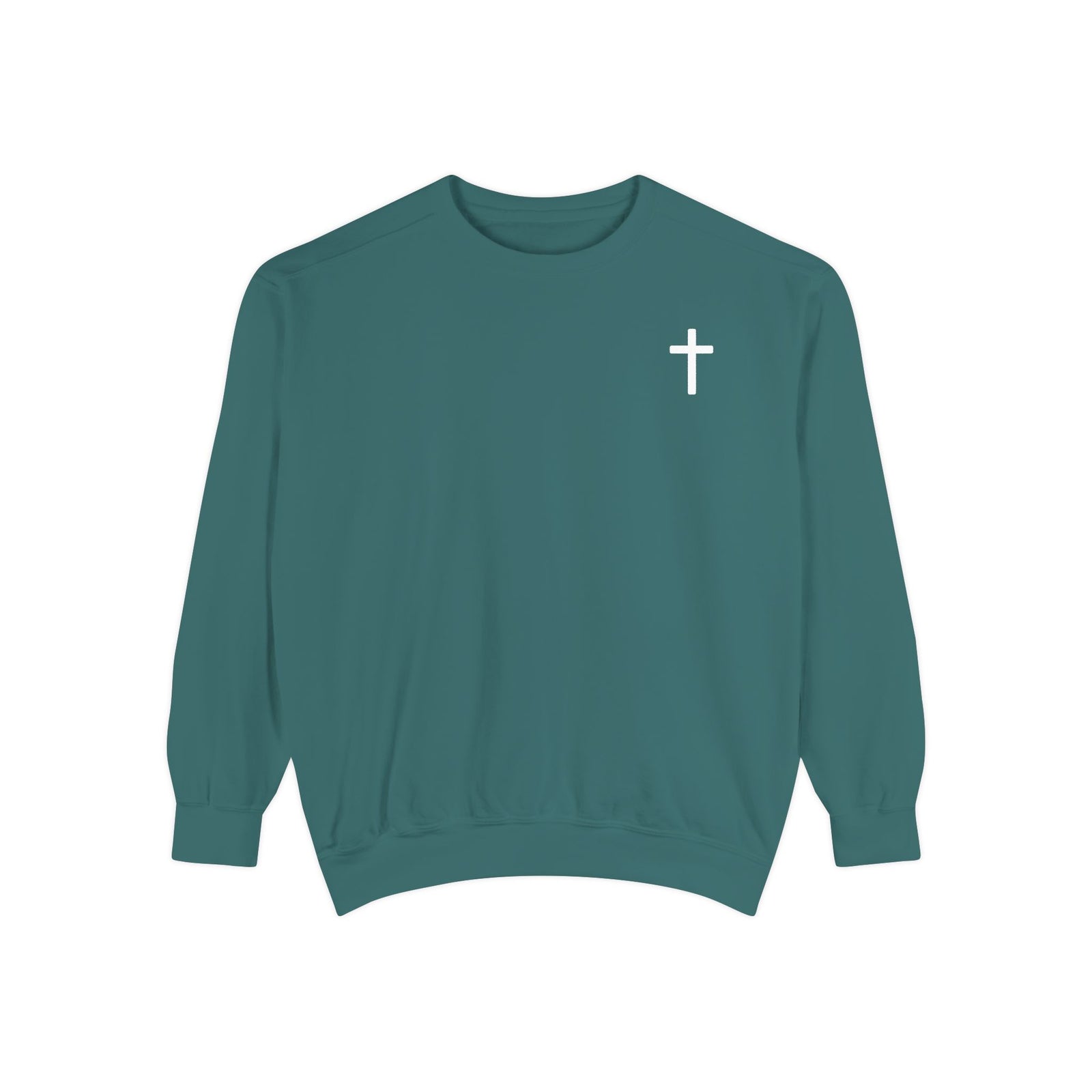 Christian Sweatshirt — Small Cross (Front) + "Jesus Loves You" Back
