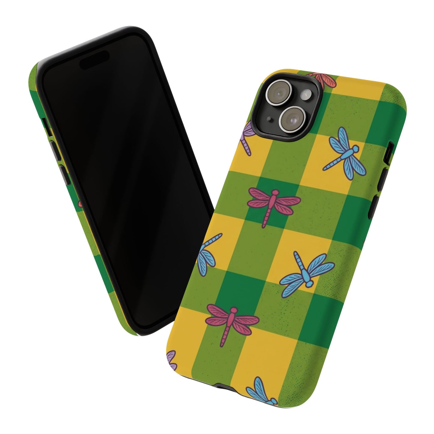Dragonfly Check Phone Case — Colorful Plaid Protective Tough Case