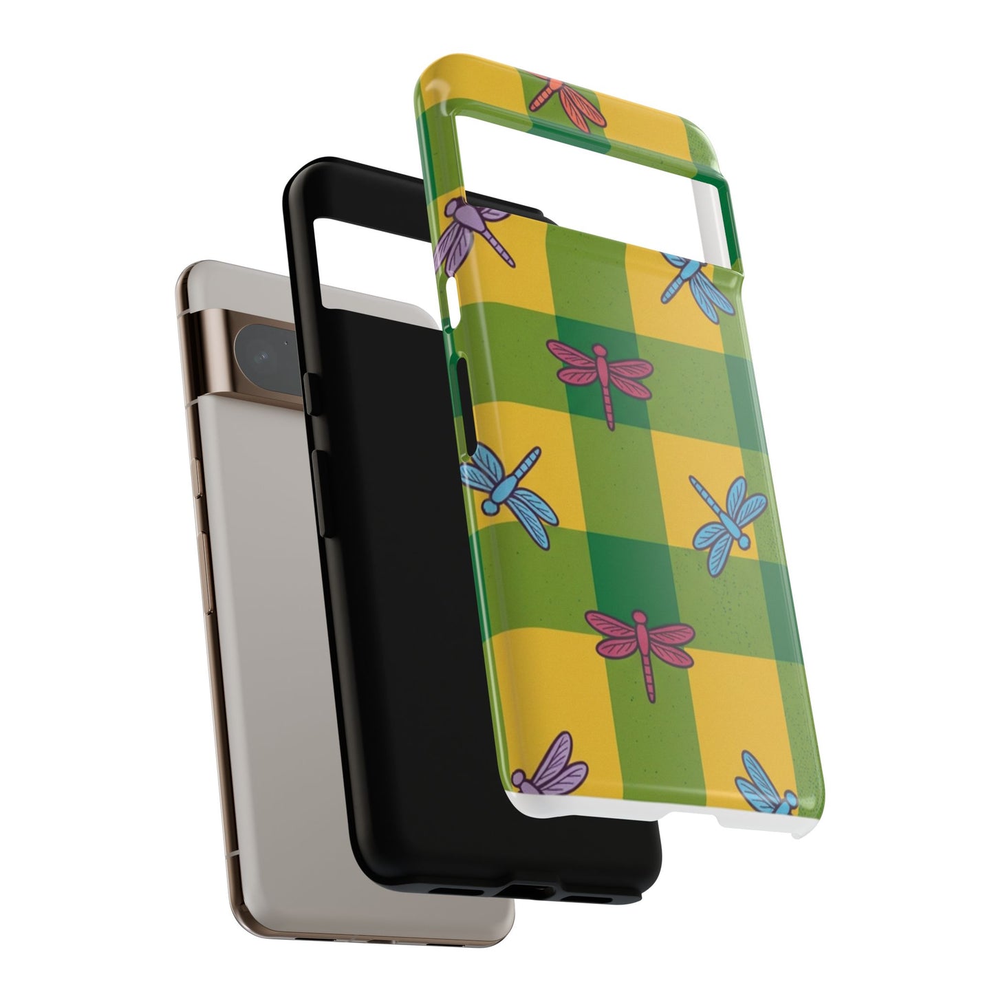Dragonfly Check Phone Case — Colorful Plaid Protective Tough Case