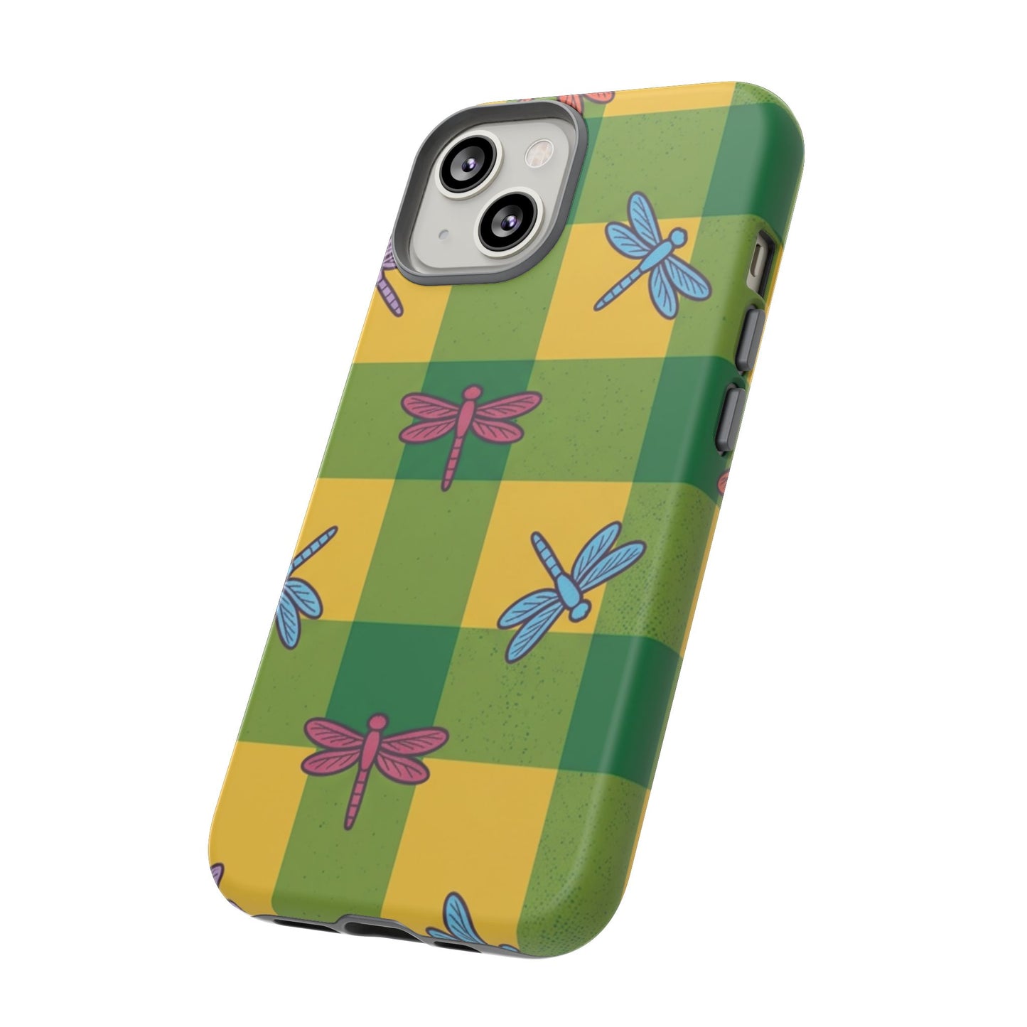 Dragonfly Check Phone Case — Colorful Plaid Protective Tough Case