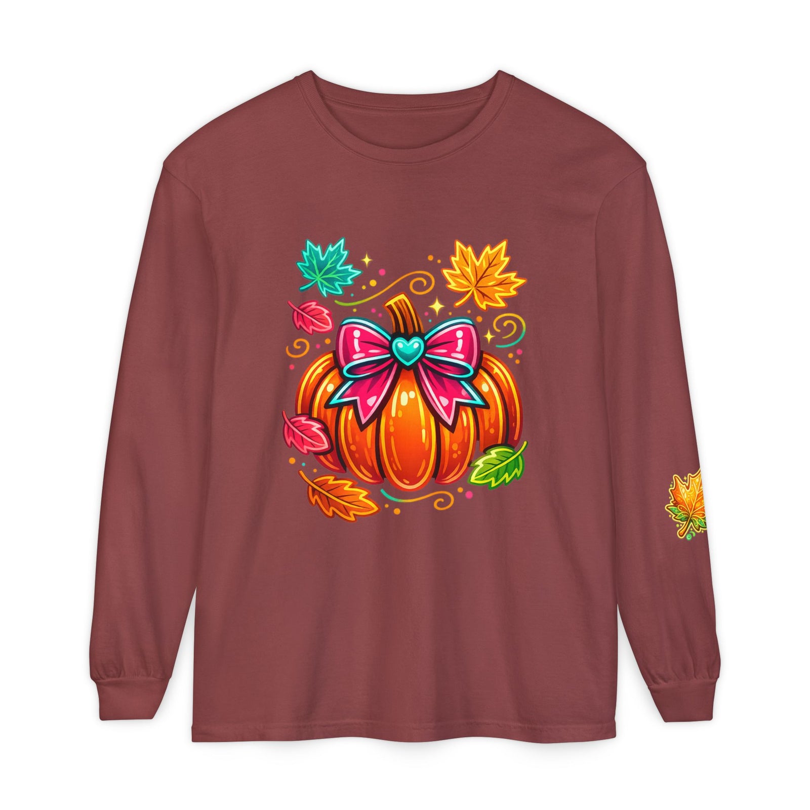 Autumn Pumpkin Bow Long Sleeve Tee