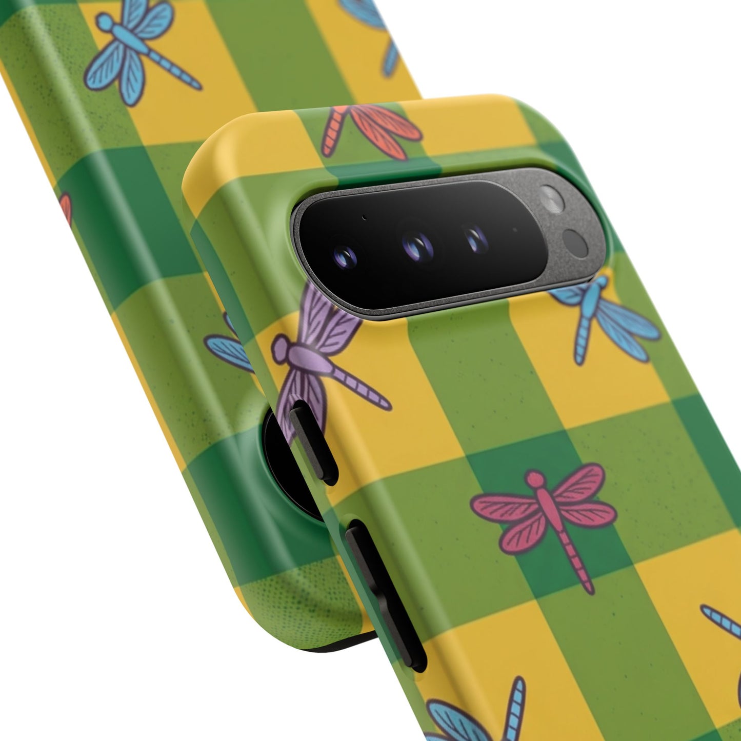Dragonfly Check Phone Case — Colorful Plaid Protective Tough Case