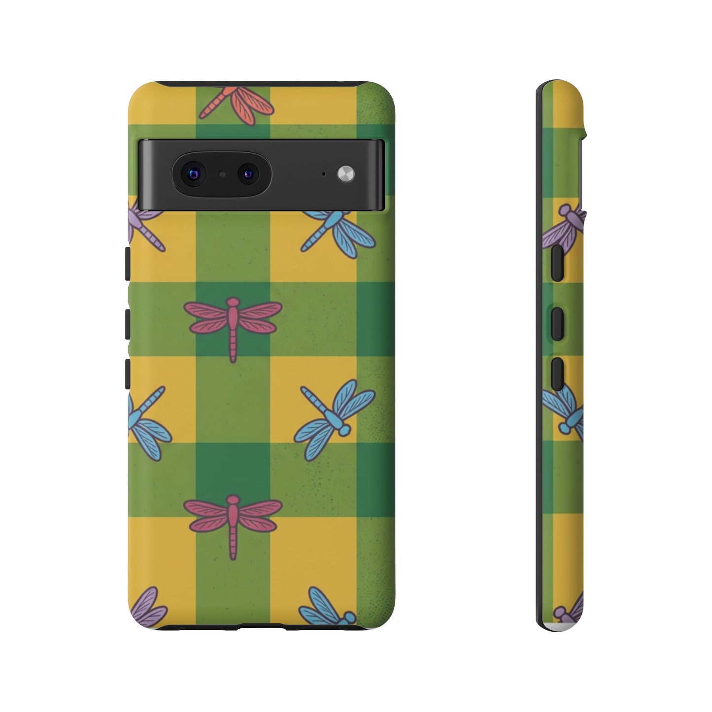 Dragonfly Check Phone Case — Colorful Plaid Protective Tough Case