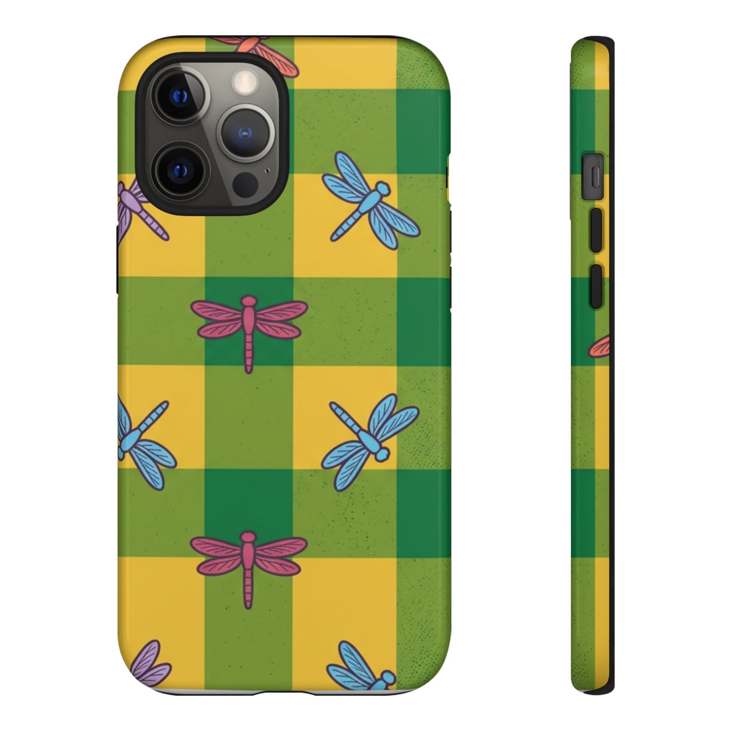 Dragonfly Check Phone Case — Colorful Plaid Protective Tough Case