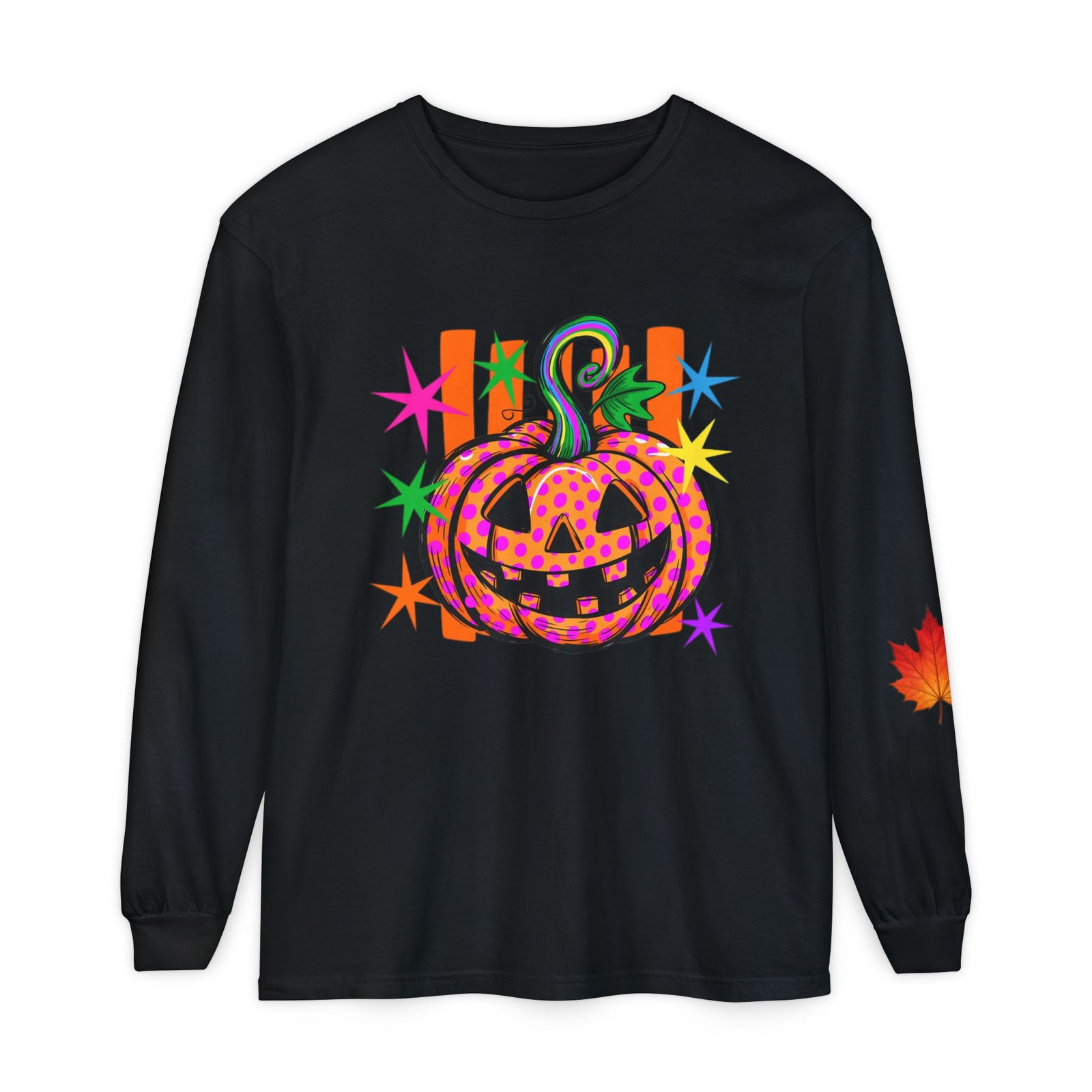 Halloween Pumpkin Long Sleeve Tee — Colorful Jack-O'-Lantern Graphic