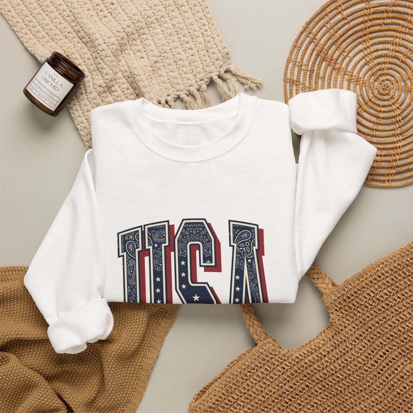 USA Vintage Americana Crewneck Sweatshirt | 4th of July Stars & Stripes