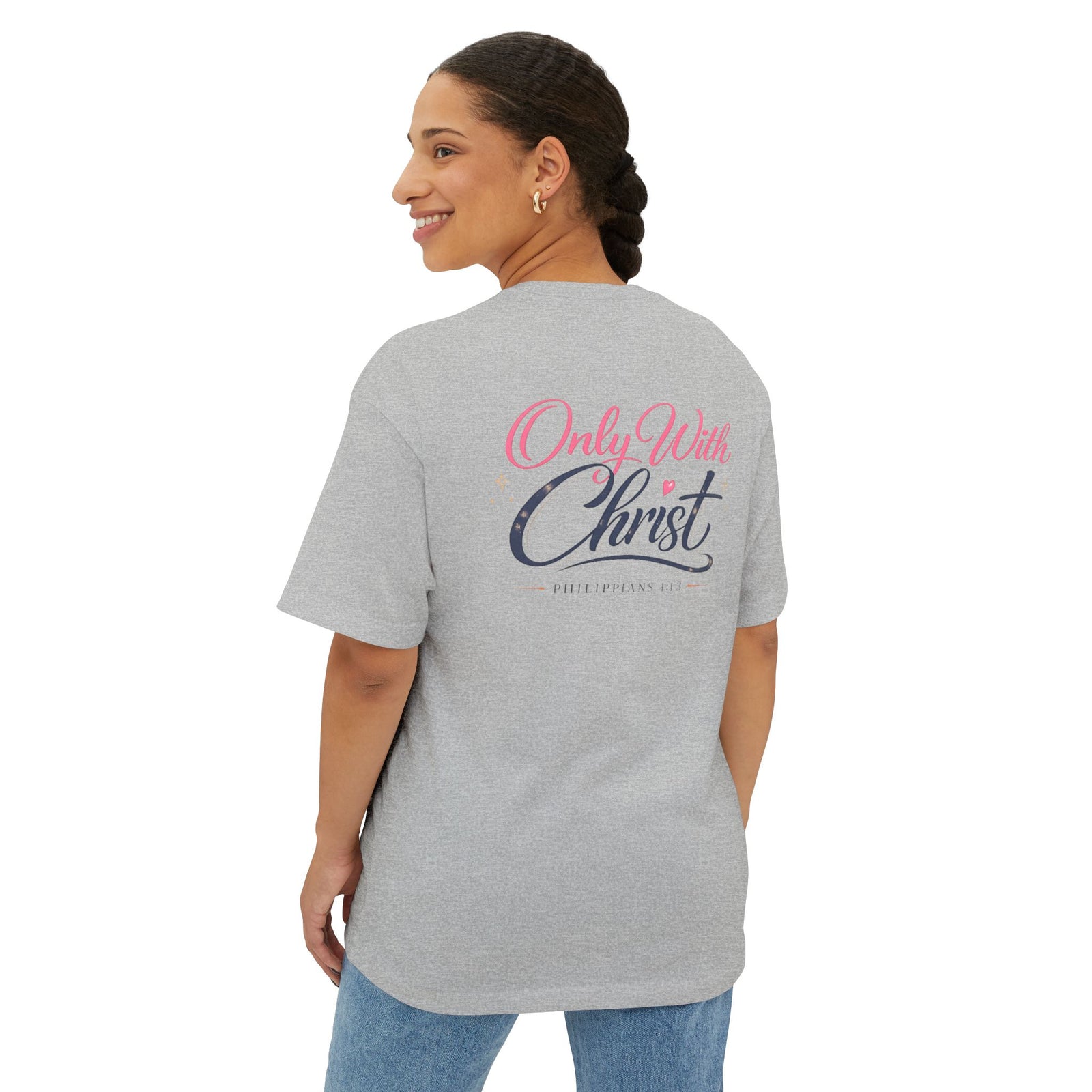 Faith Graphic Tee — "Only With Christ" Oversized Boxy T-Shirt