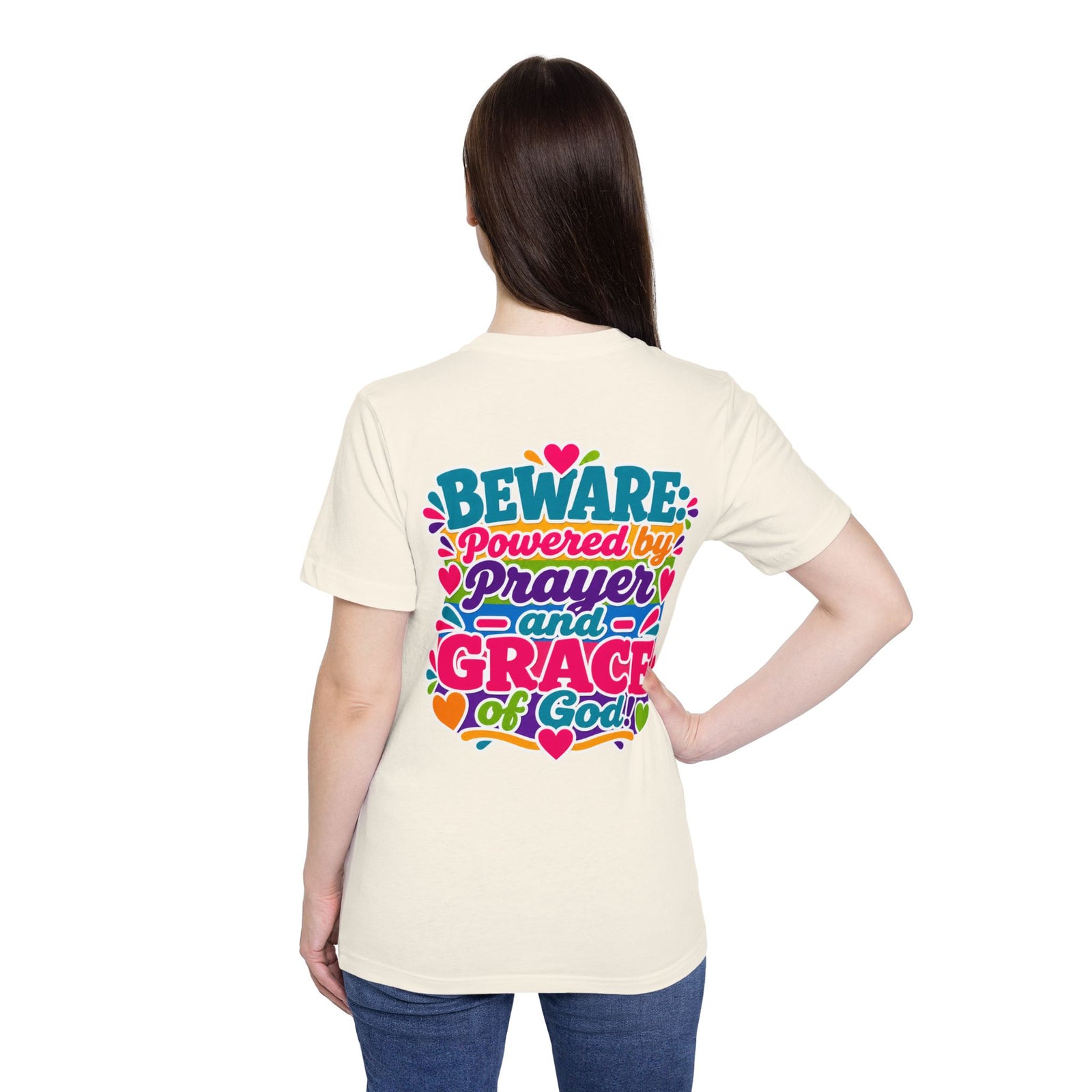 Christian Prayer & Grace T-Shirt — “Beware: Powered by Prayer and Grace of God”