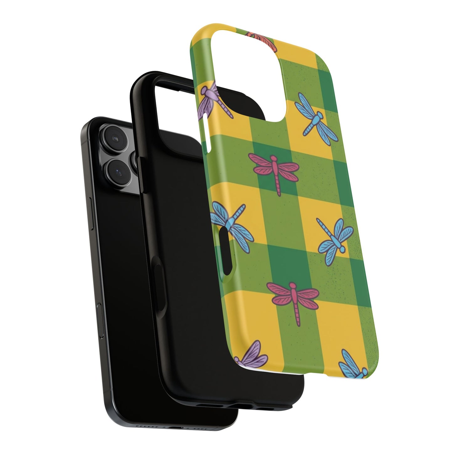Dragonfly Check Phone Case — Colorful Plaid Protective Tough Case