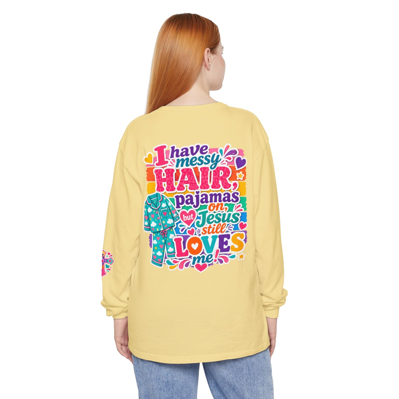 Christian Pajama Graphic Long Sleeve Tee — "...Jesus Still Loves Me"