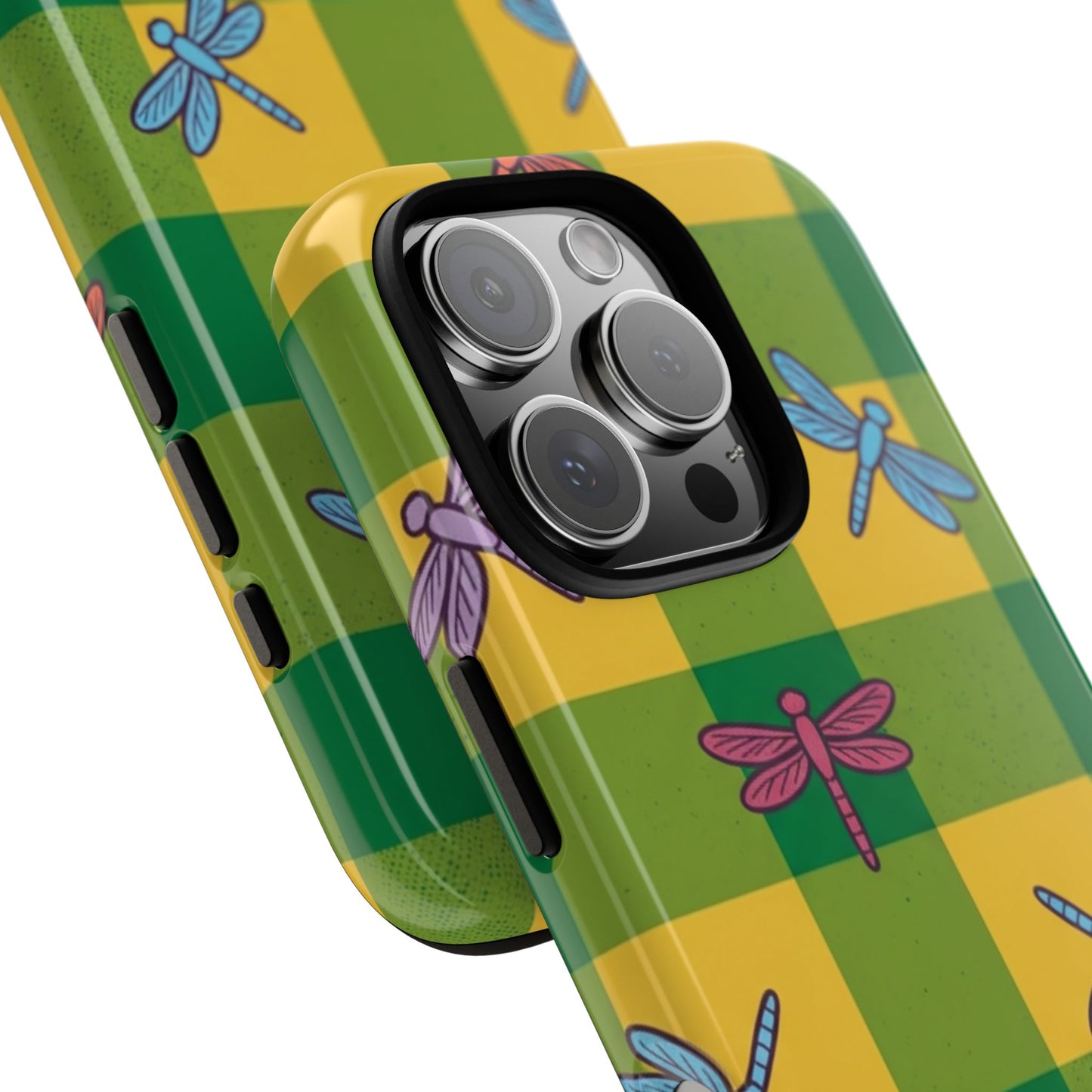 Dragonfly Check Phone Case — Colorful Plaid Protective Tough Case