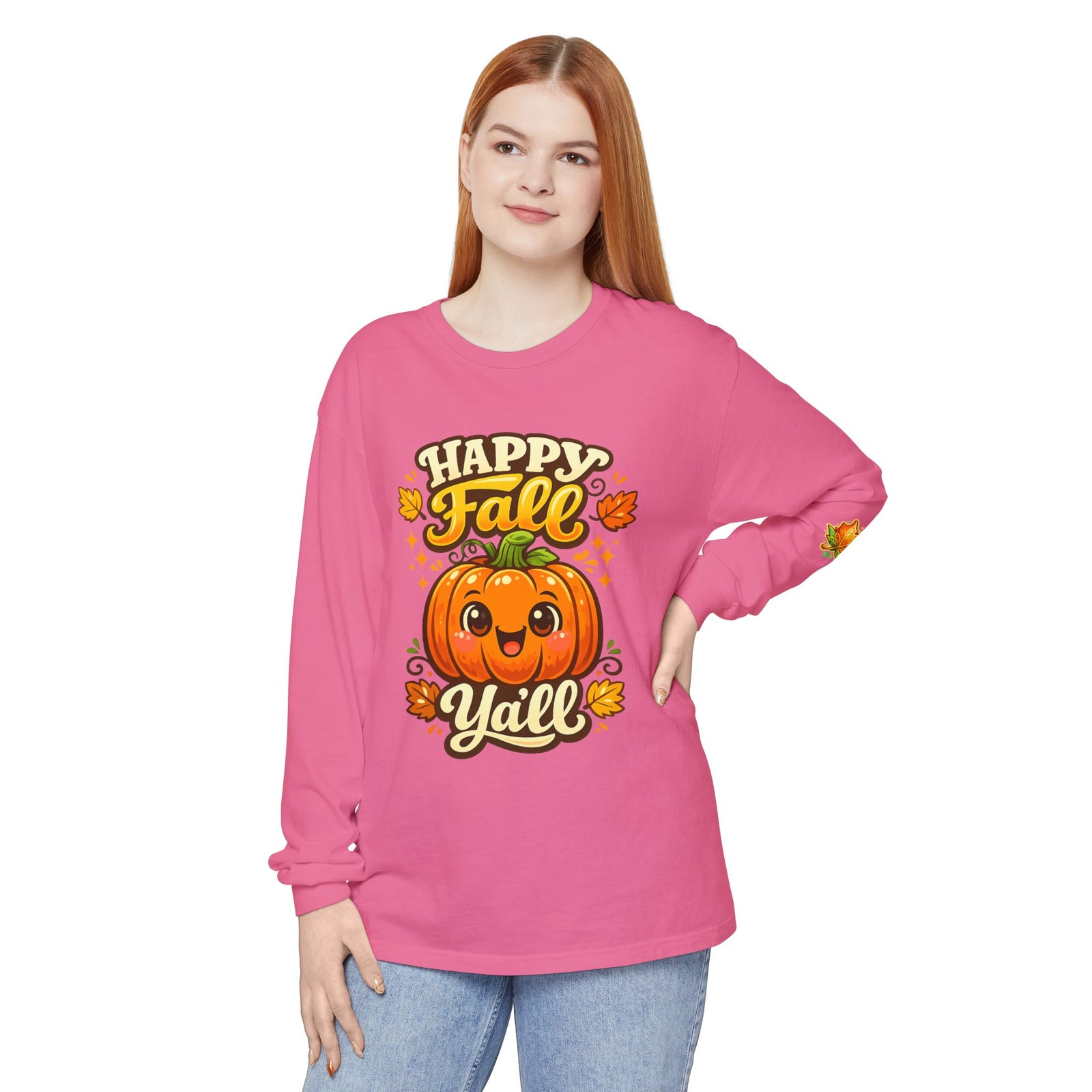 Happy Fall Y'all Long Sleeve Tee — Cute Pumpkin Autumn Shirt