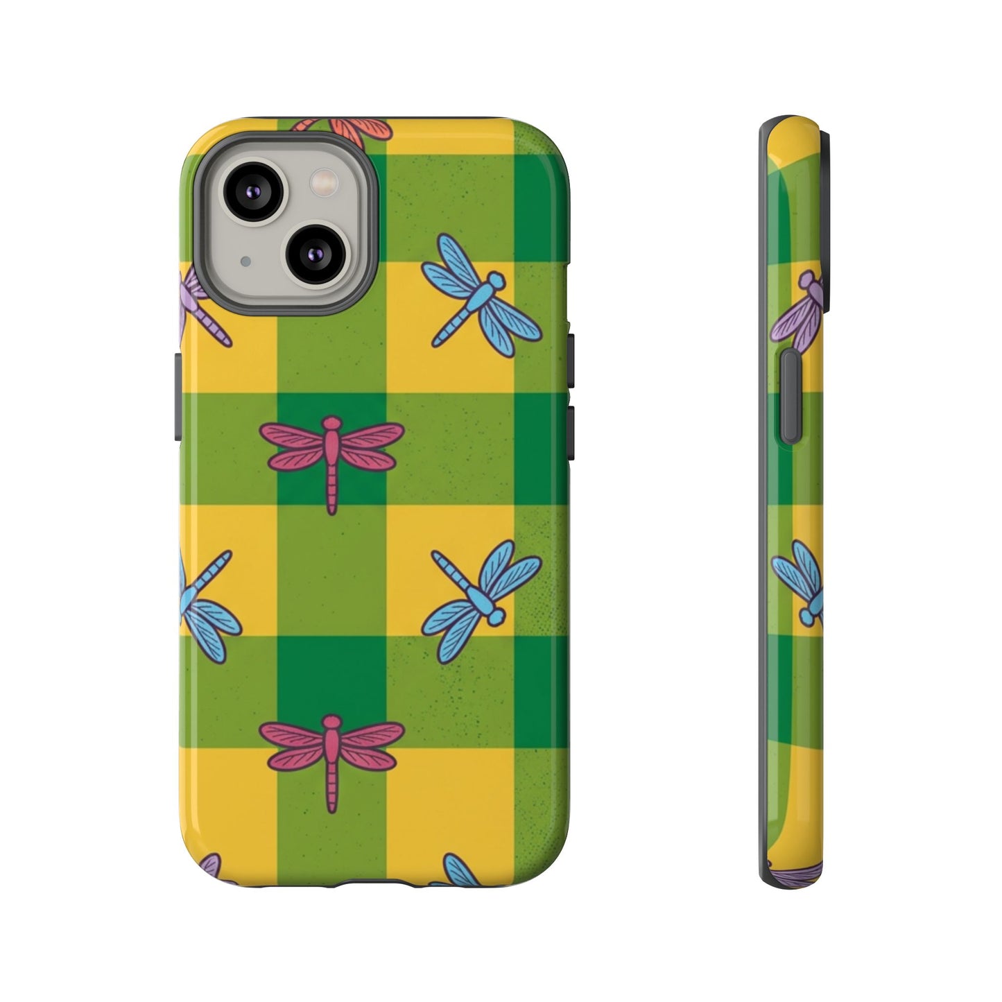 Dragonfly Check Phone Case — Colorful Plaid Protective Tough Case