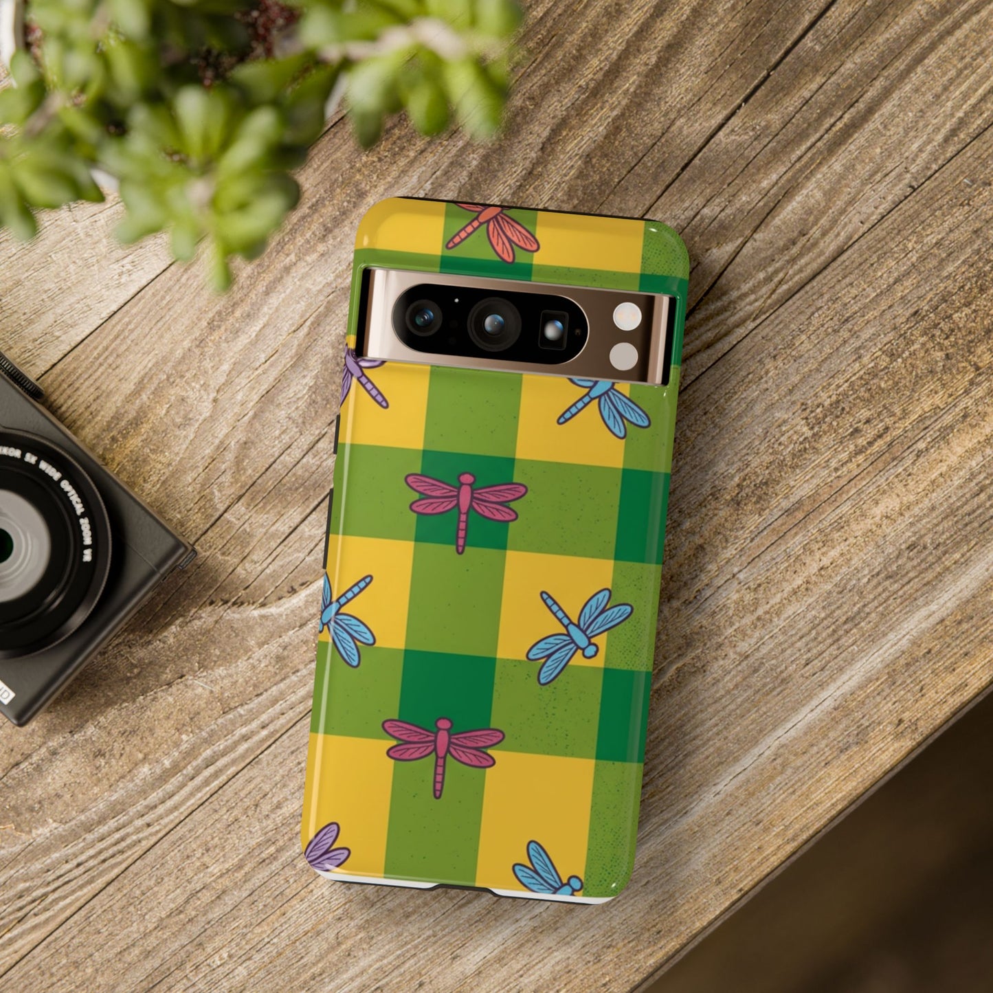 Dragonfly Check Phone Case — Colorful Plaid Protective Tough Case