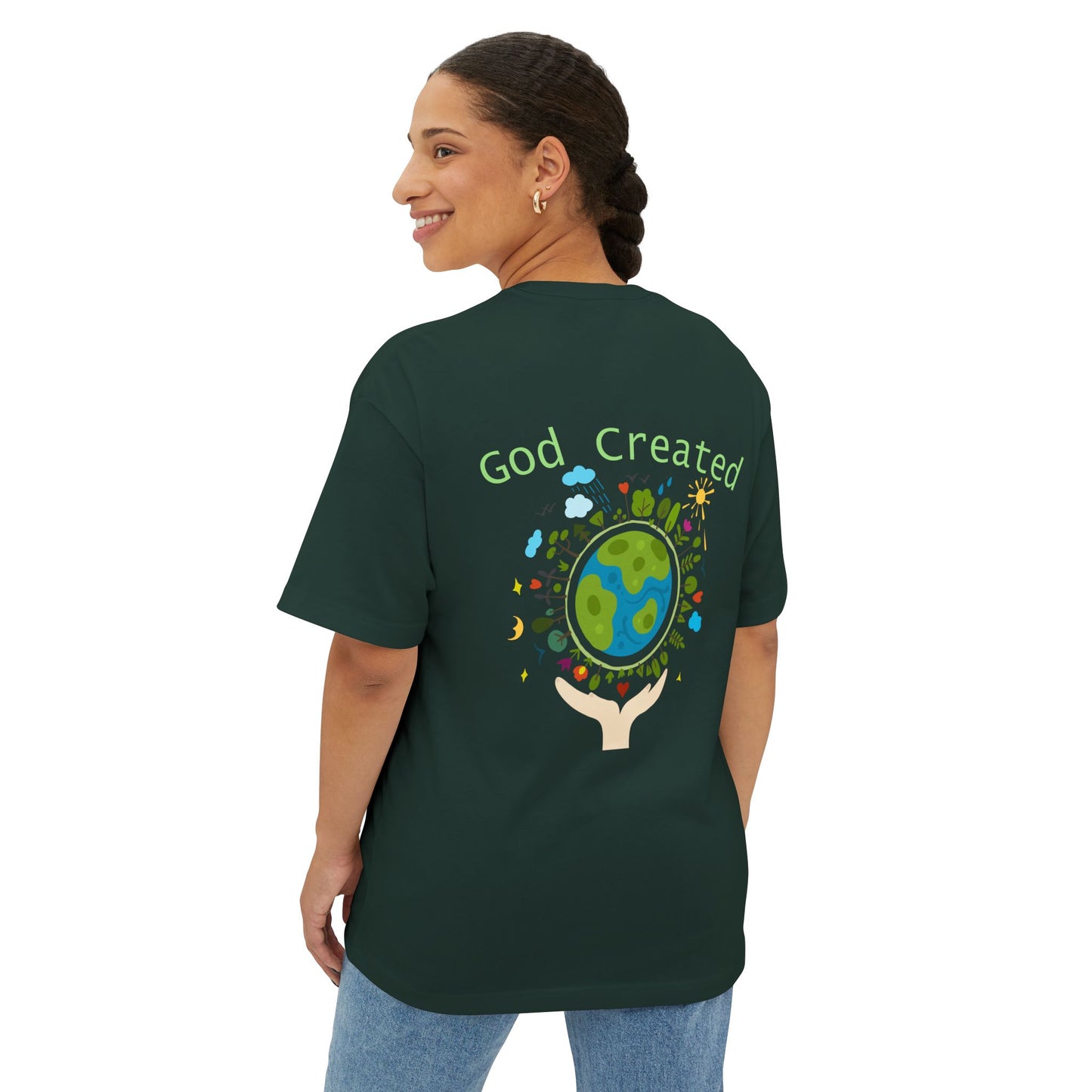 T-Shirt — "God Created" Earth Graphic Tee (Eco, Faith & Nature Love)