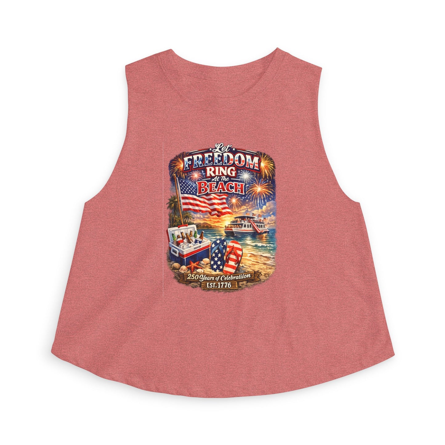 Freedom Pier Beach Graphic Crop Top — Patriotic 4th of July Tank